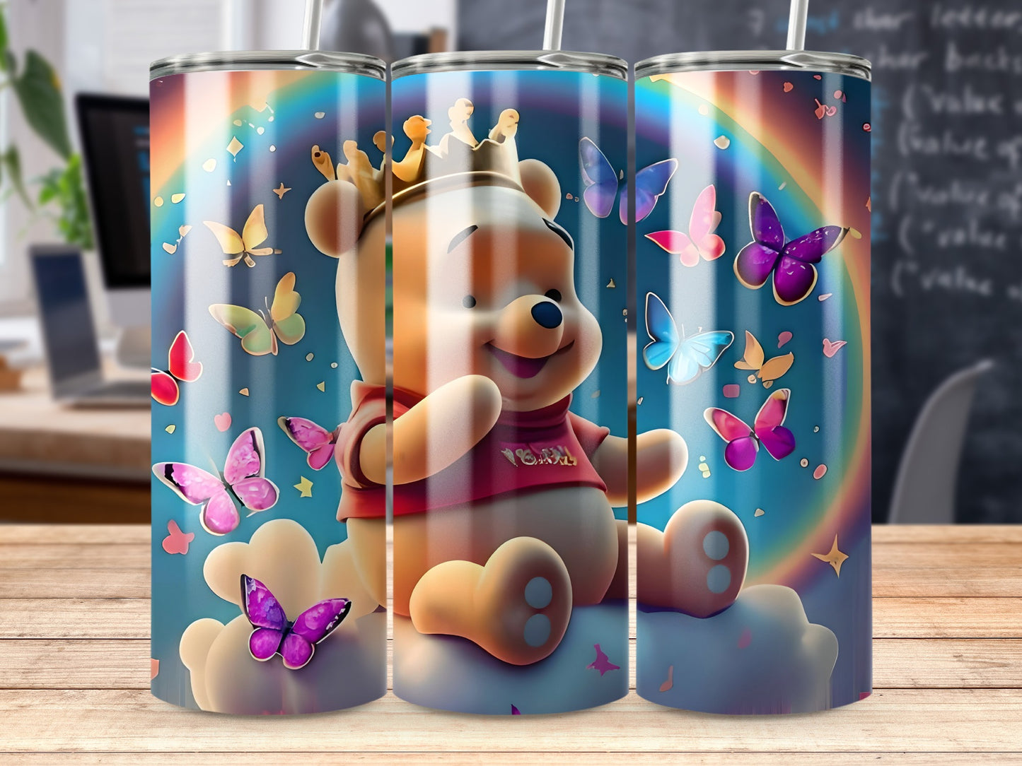 Adorable Bear with Crown and Butterflies Tumbler