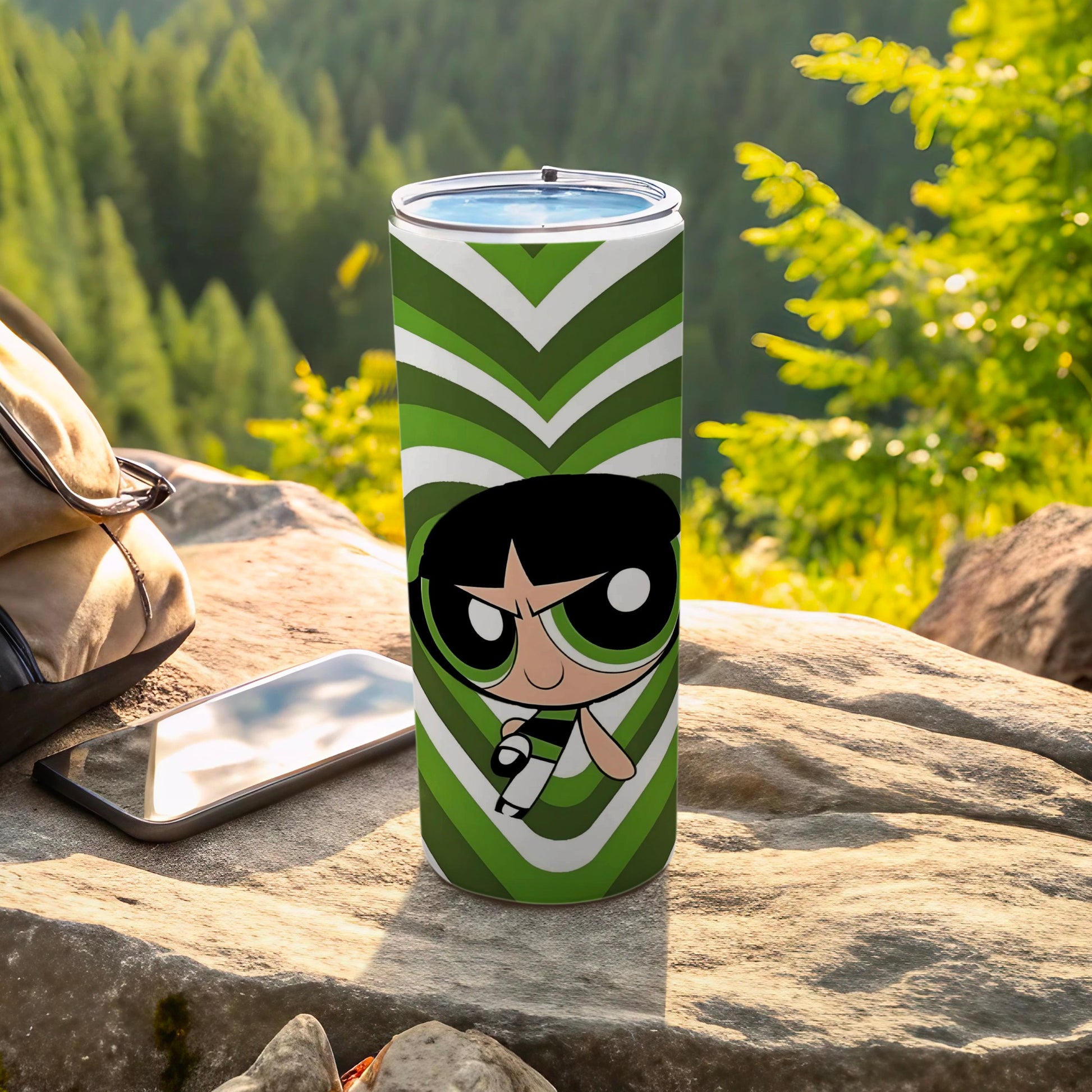 Green Cartoon Character Travel Mug for Outdoor Adventures