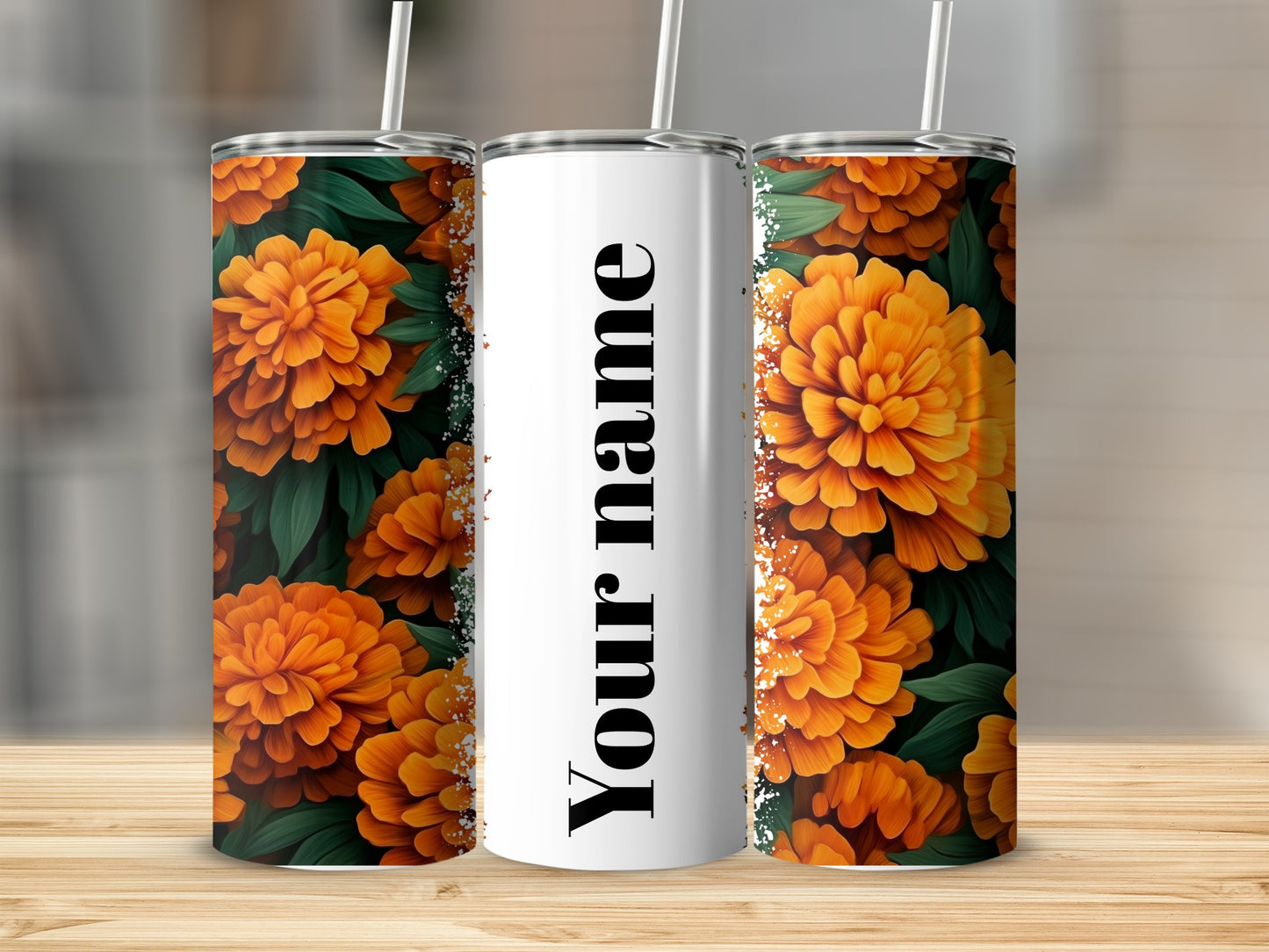 Customizable Floral Tumbler with Orange Blossoms Design