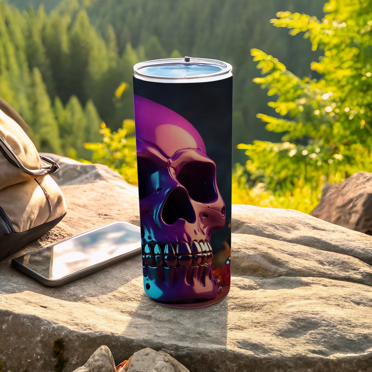 Vibrant Purple Skull Art Design Travel Tumbler product type