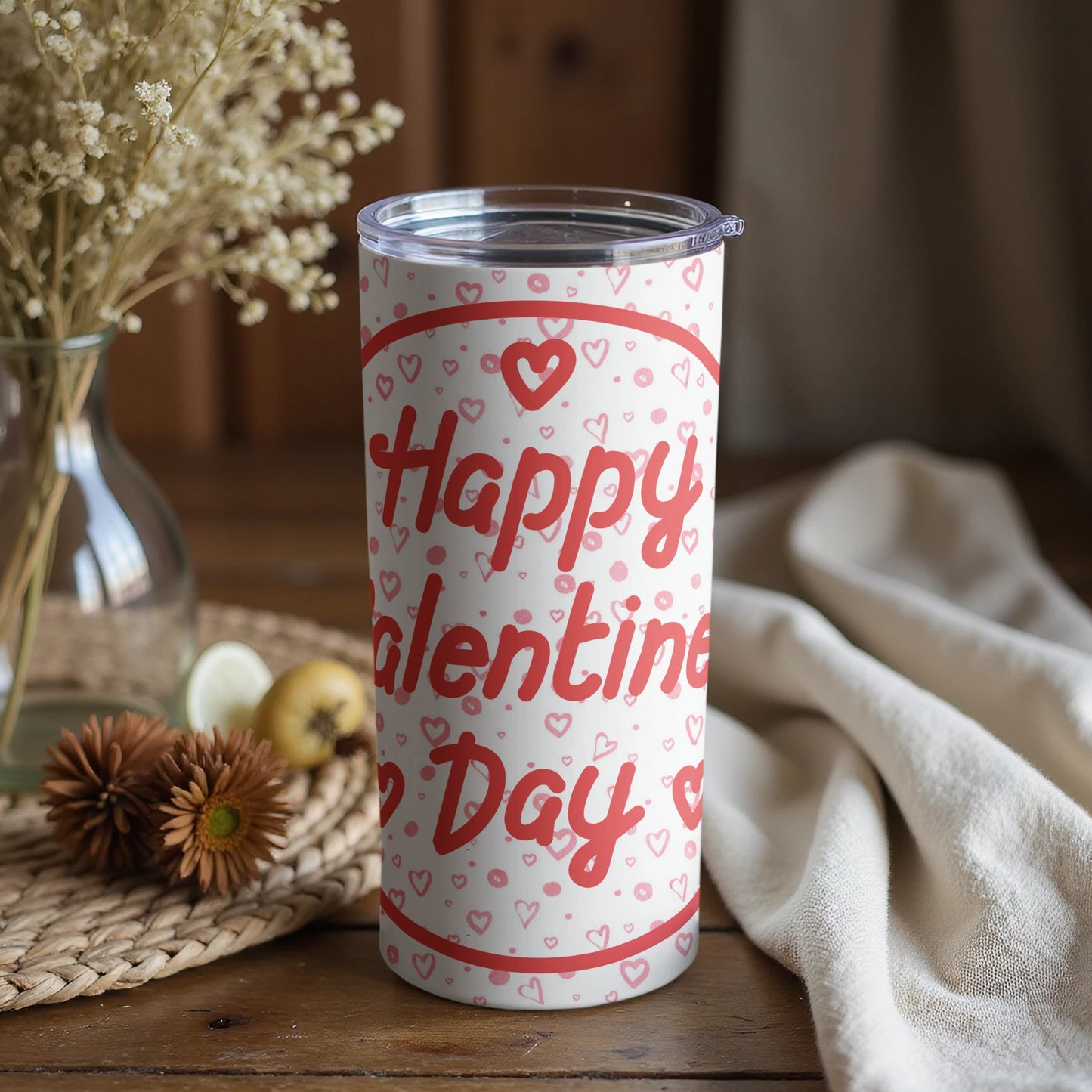 Happy Valentine Day Pink Hearts Design Tumbler