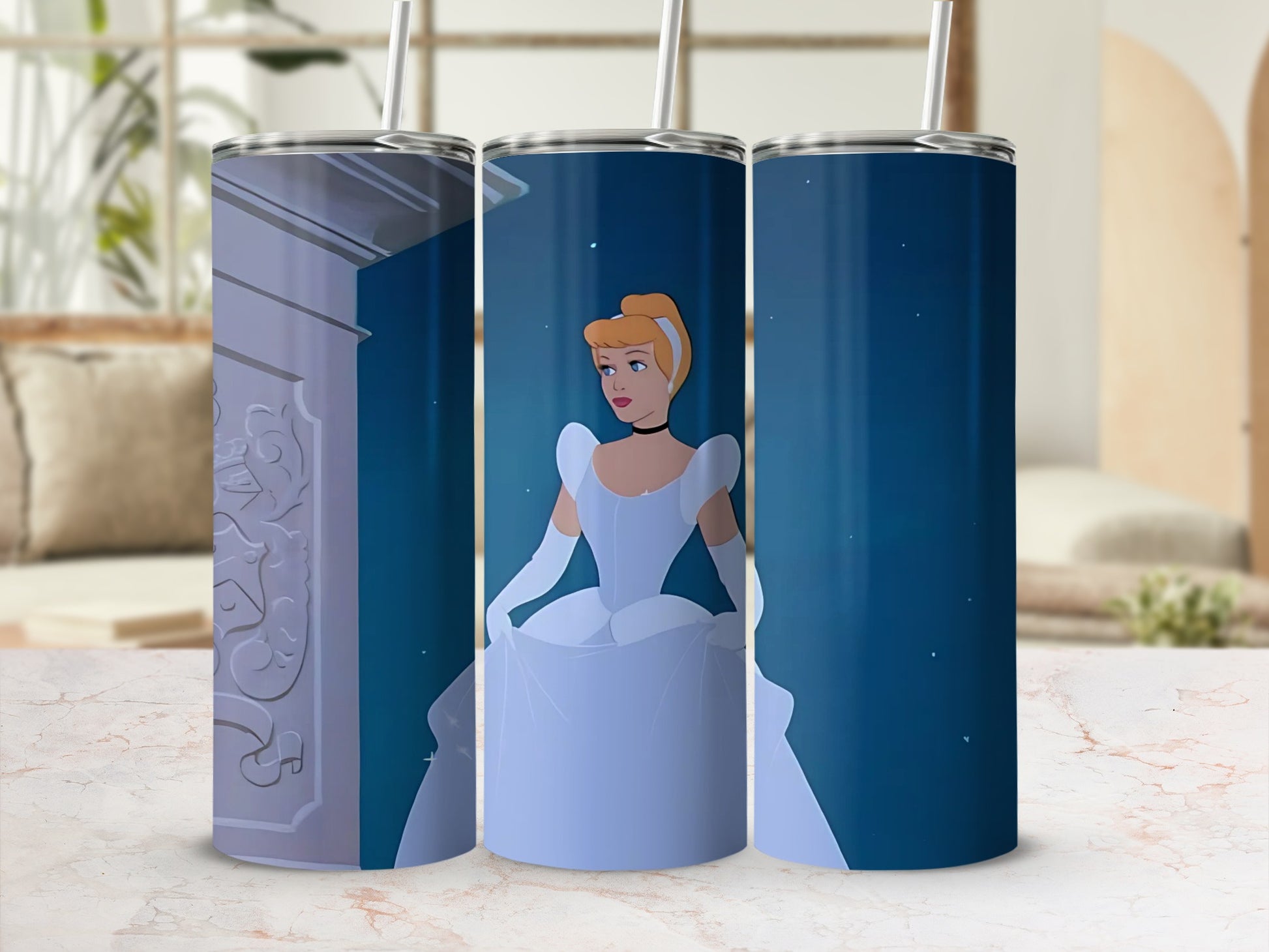 Cinderella Illustration Tumbler with Straw Disney Cup