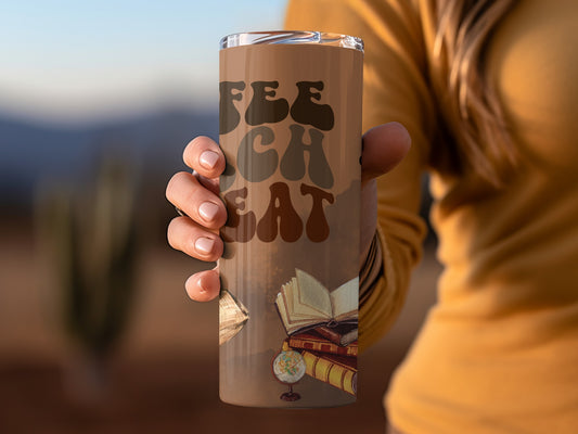 Feed Each Seat Book and Globe Design Travel Tumbler