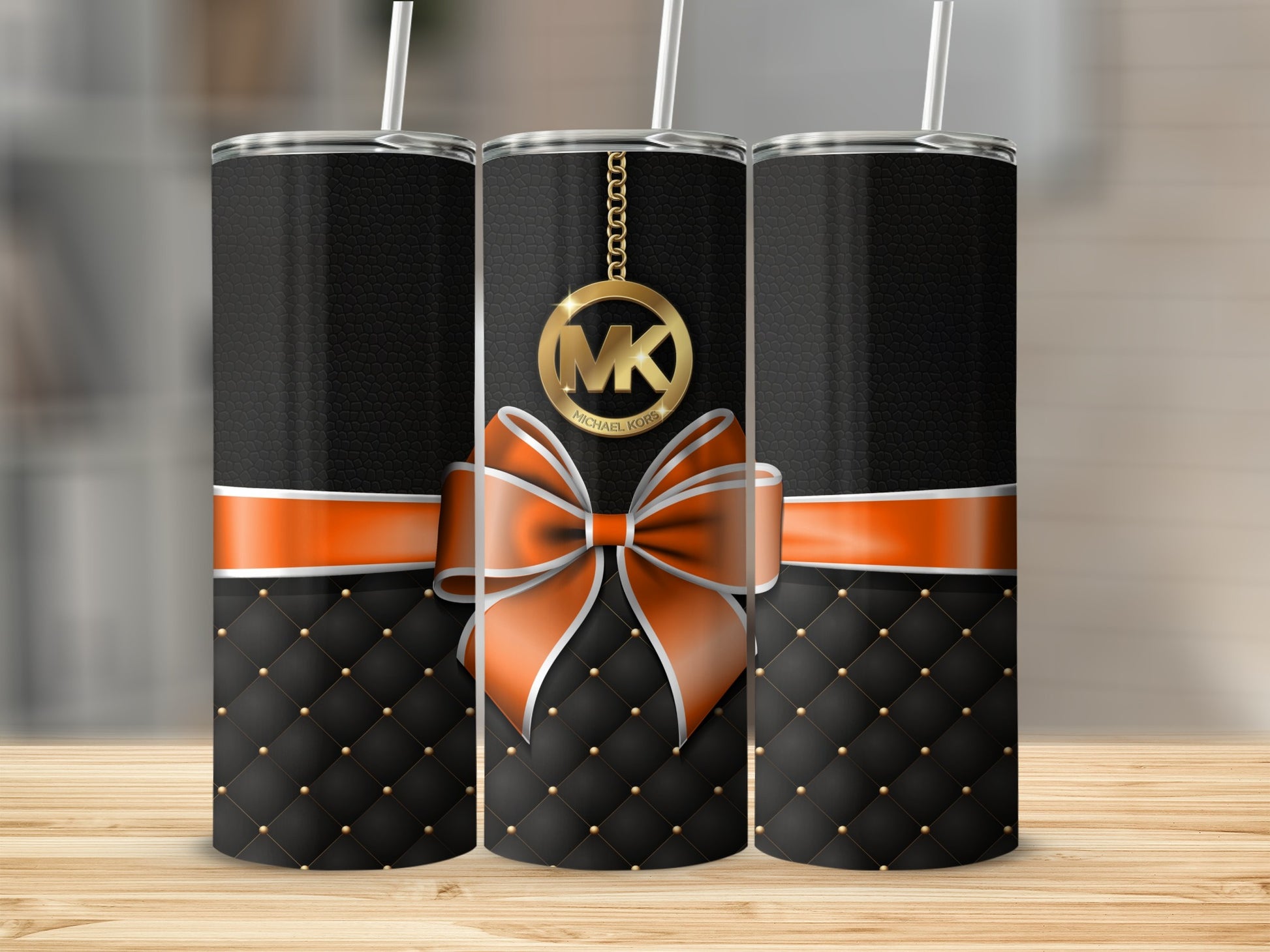 Elegant Black and Orange Tumbler with Quilted Design