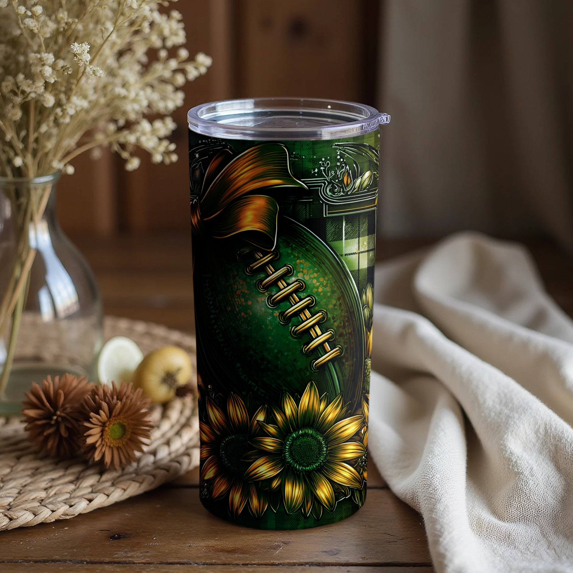 Sunflower Green Football Decorated Tumbler Product