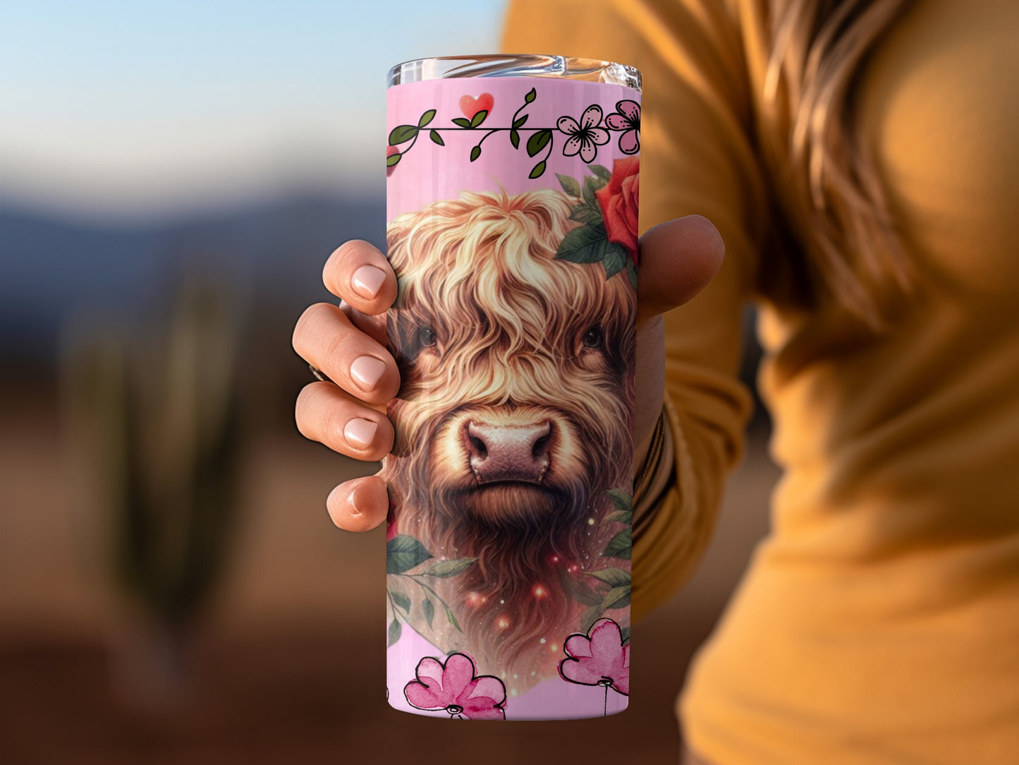 Highland Cow Floral Design Tumbler for Beverages