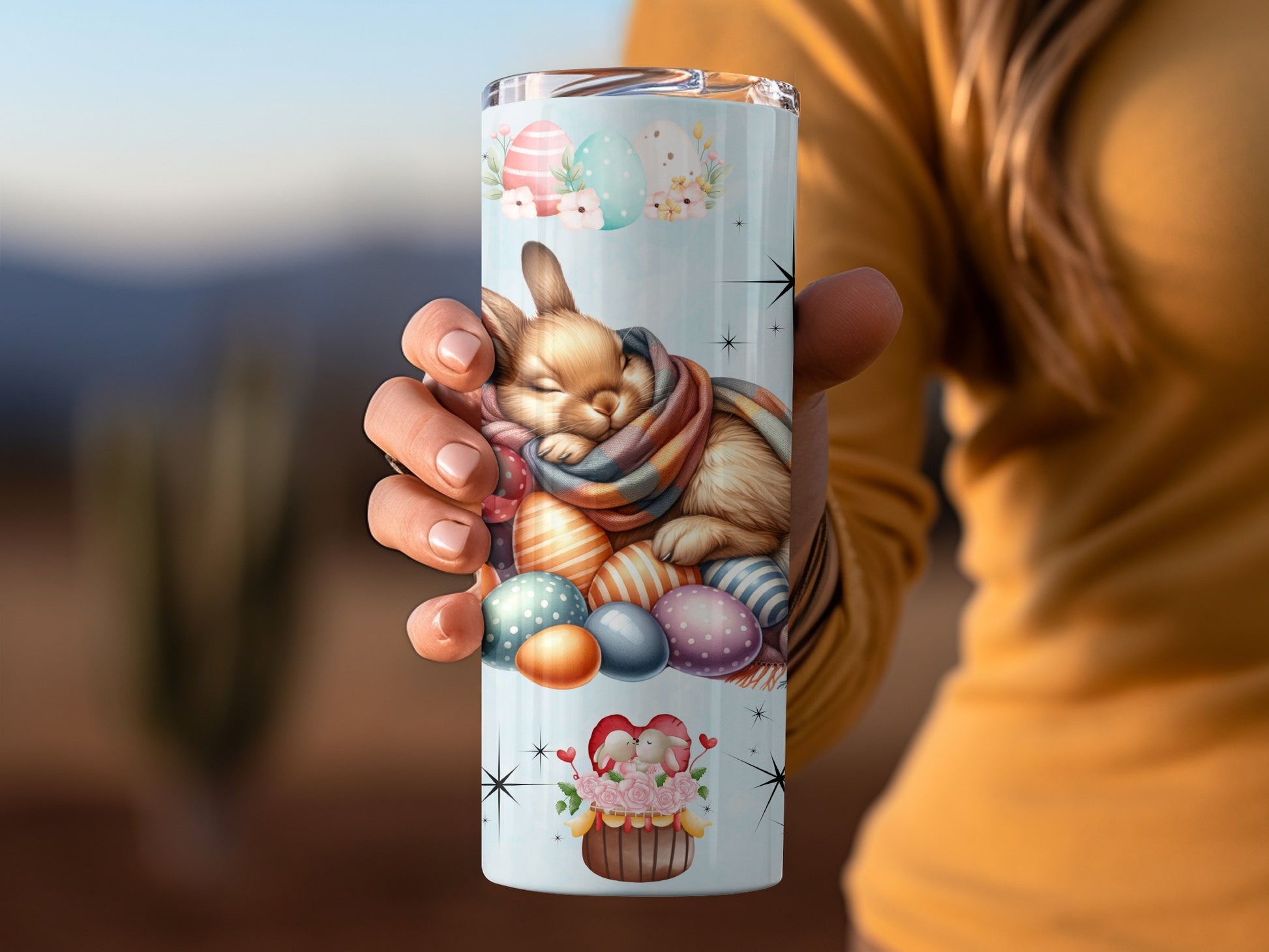 Adorable Bunny and Easter Eggs Tumbler Cup Product