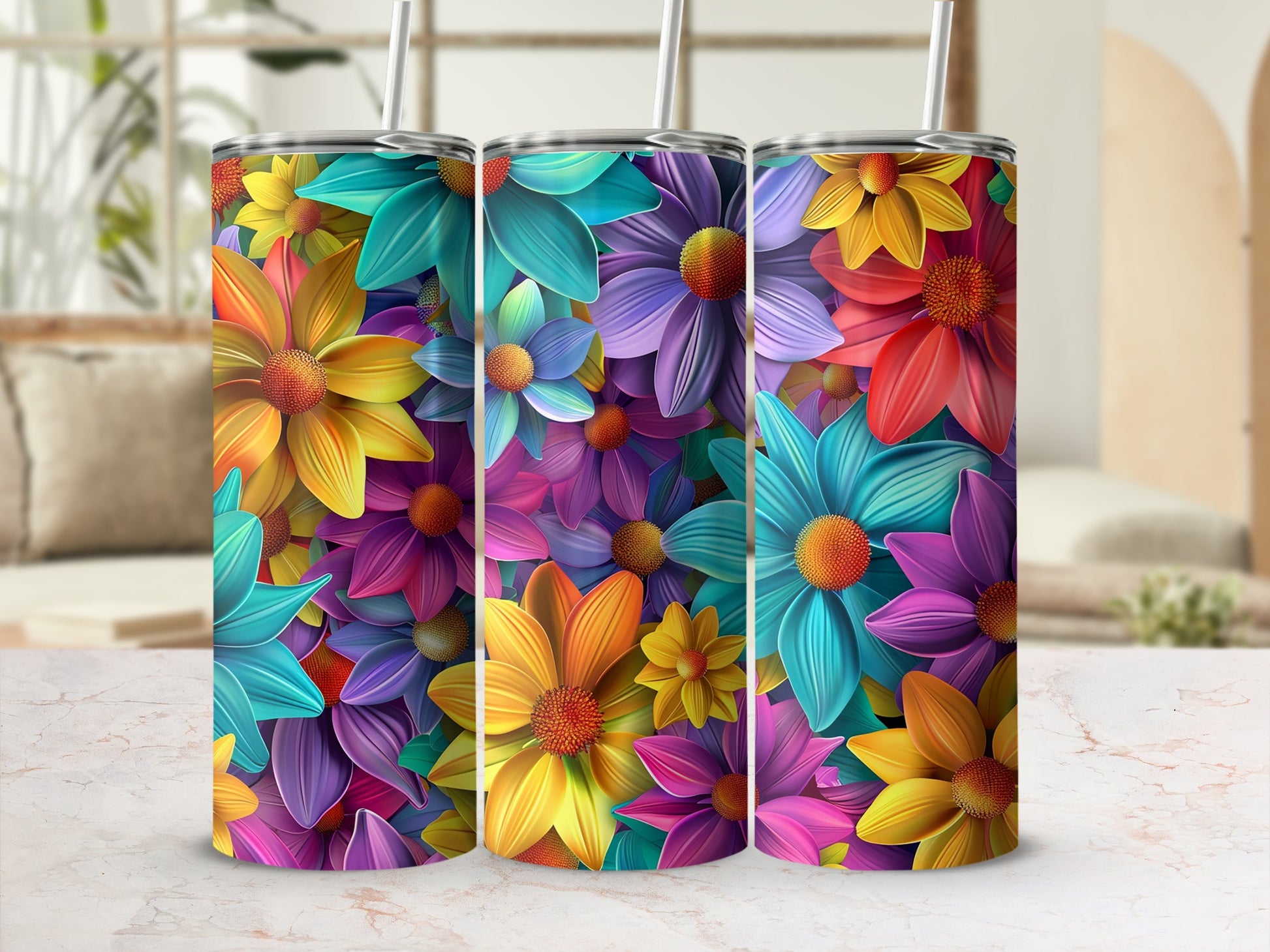 Vibrant Colorful Floral Design Insulated Tumbler