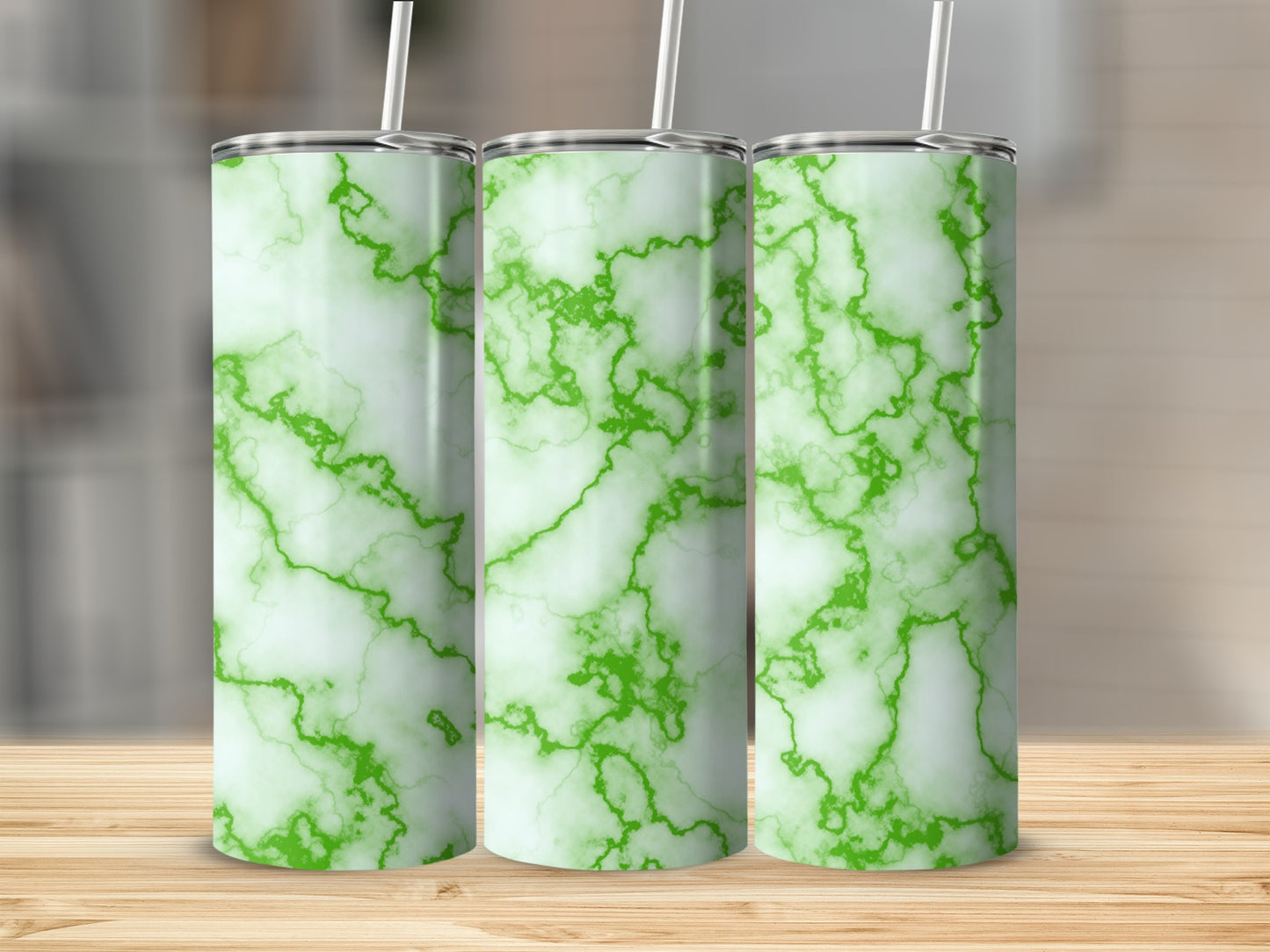 Abstract Green Veins on White Texture Decorative Tumblers