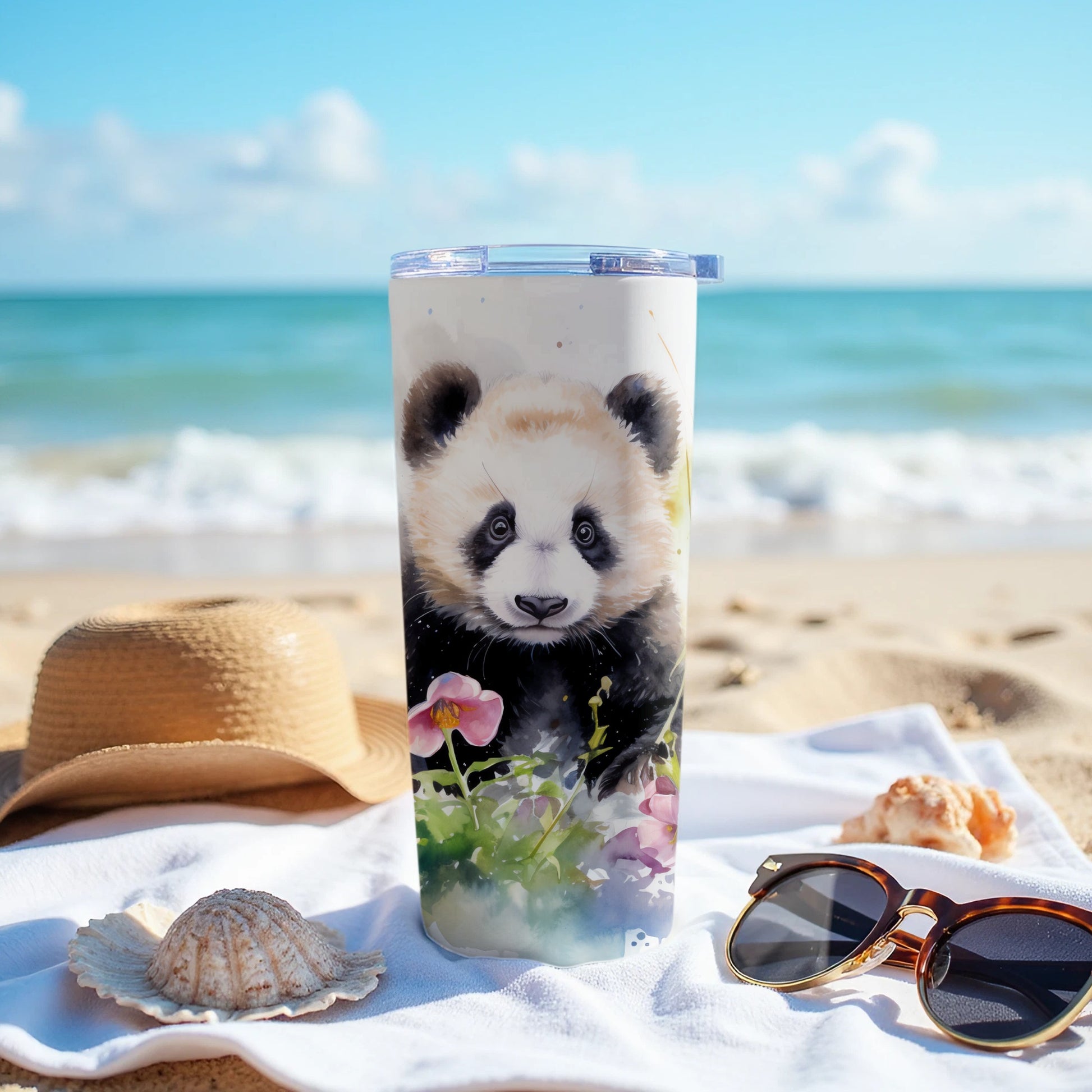 Cute Watercolor Panda Flowers Tumbler product type