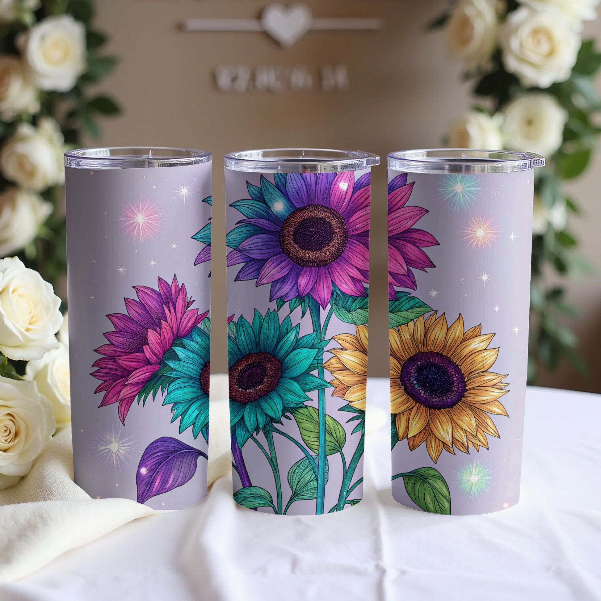Colorful Sunflower Design Insulated Tumbler Cup