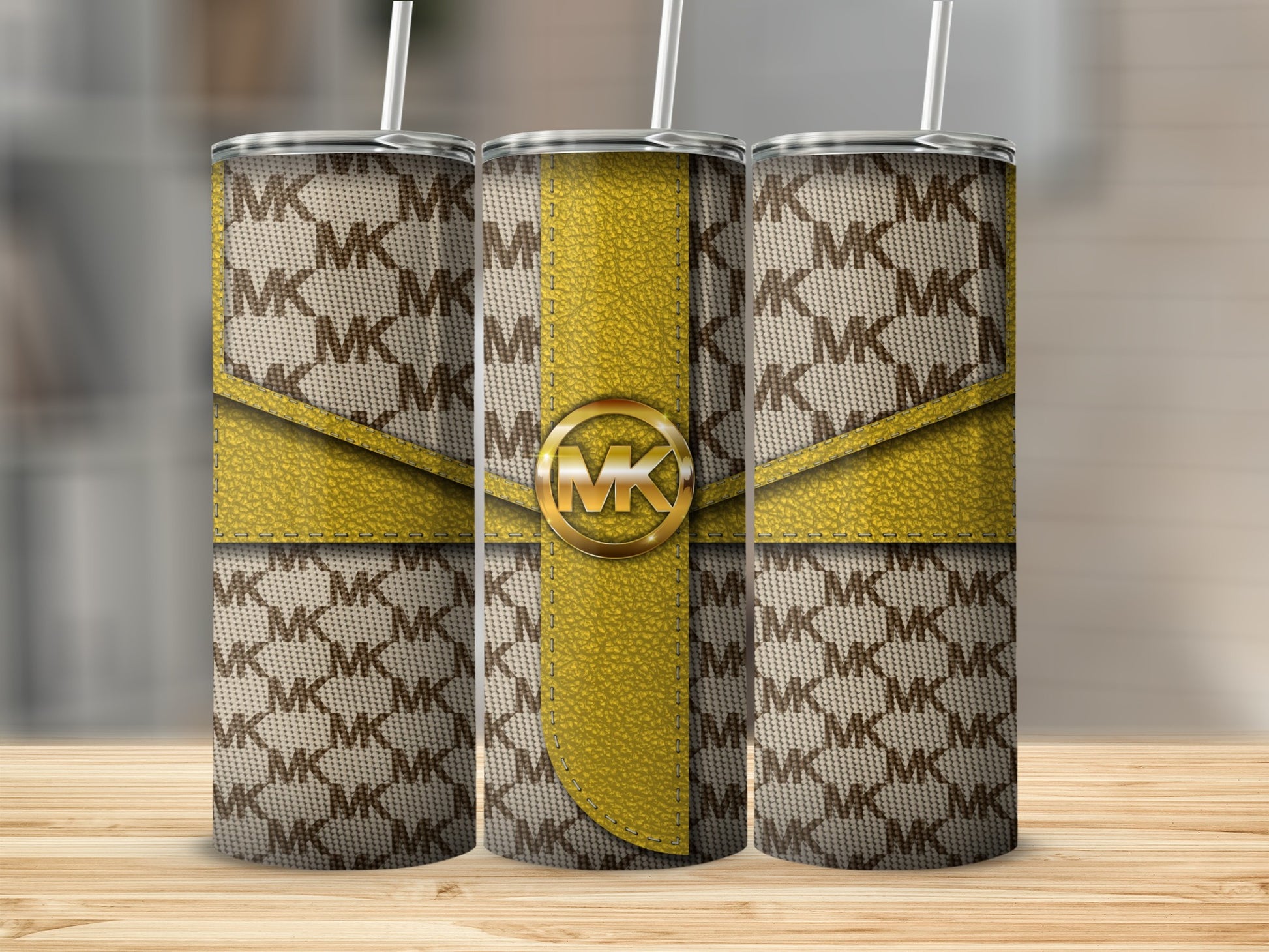 Stylish MK Pattern Yellow Accent Design Tumbler