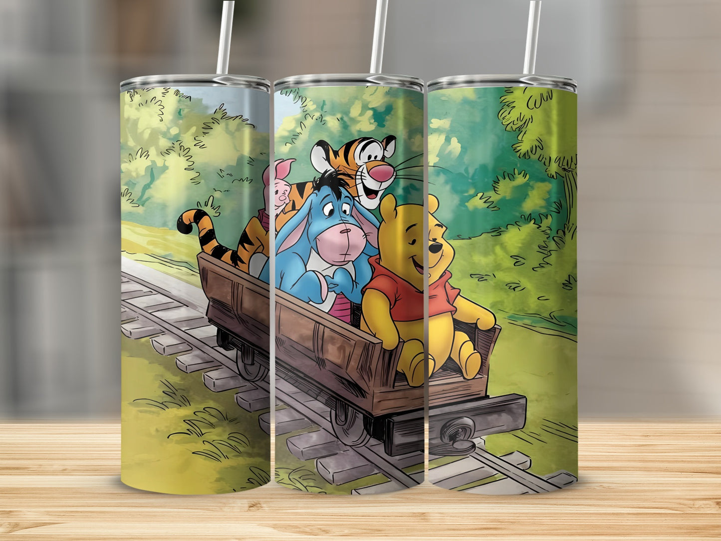 Winnie the Pooh and Friends on Train Ride Design Tumblers