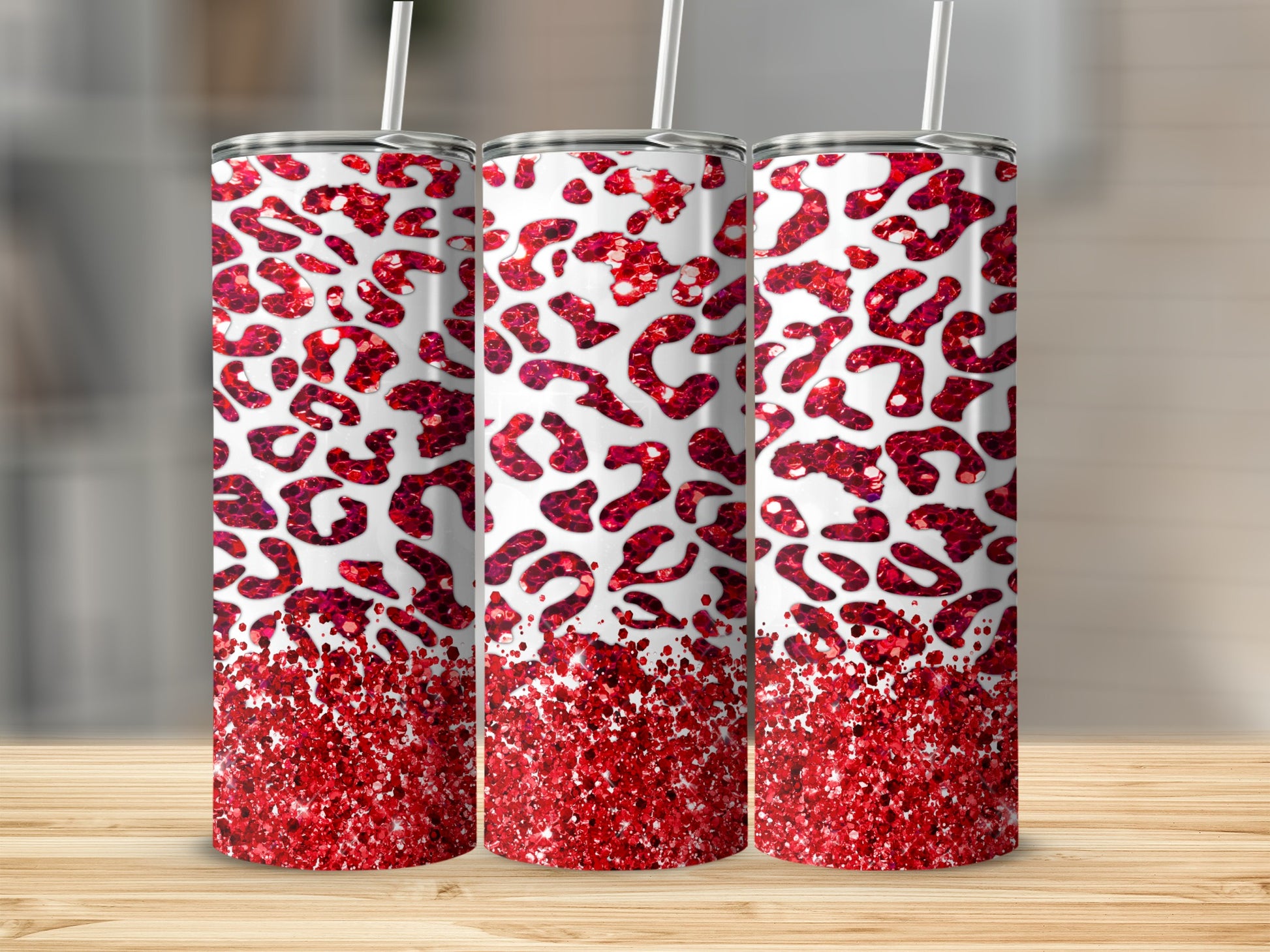 Red Glitter Leopard Tumbler Sparkling Drinkware Cup