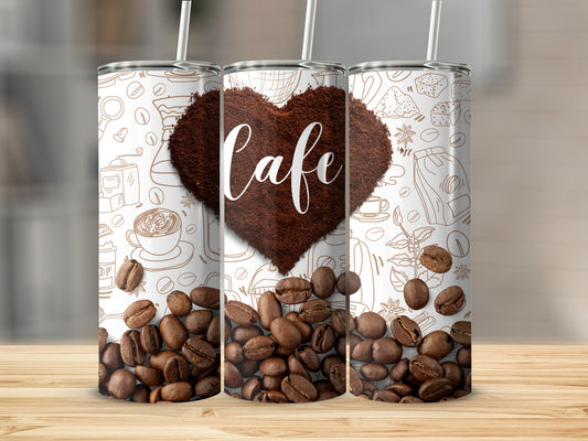 Coffee Beans and Cafe Heart Illustrated Beverage Tumbler