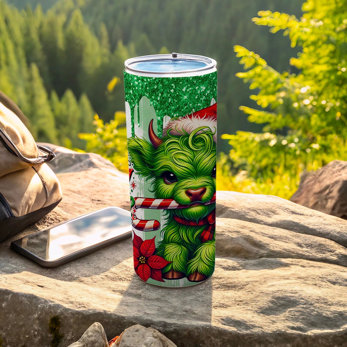Cute Green Highland Cow Christmas Tumbler product
