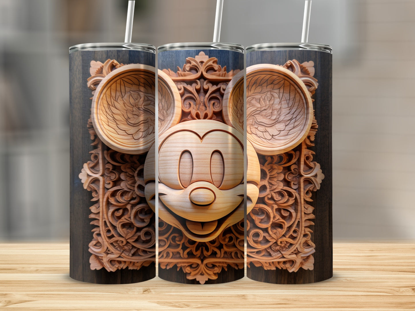 Wooden Mickey Mouse Carved Design Tumbler Product
