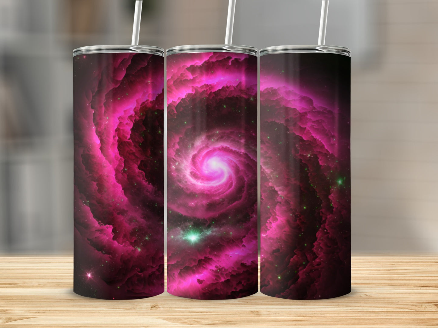 Vivid Pink Cosmic Spiral Design Tumbler Cup