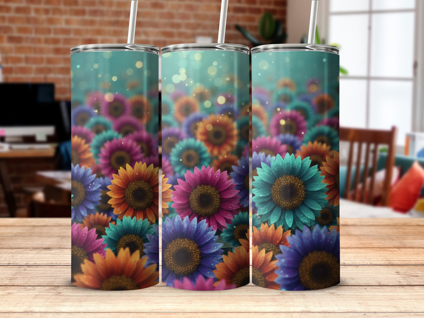 Vibrant Floral Design Slim Tumblers Drinkware Product