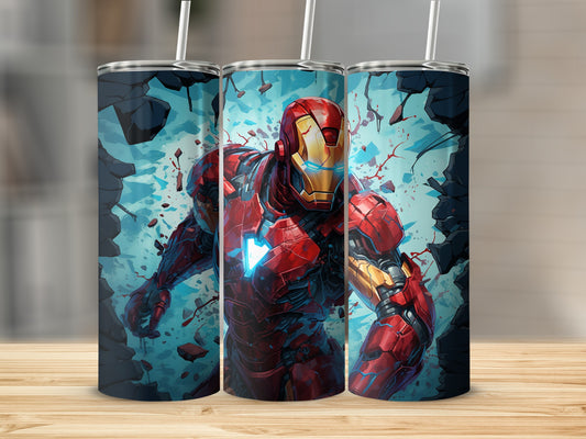 Iron Man superhero themed tumbler with action pose