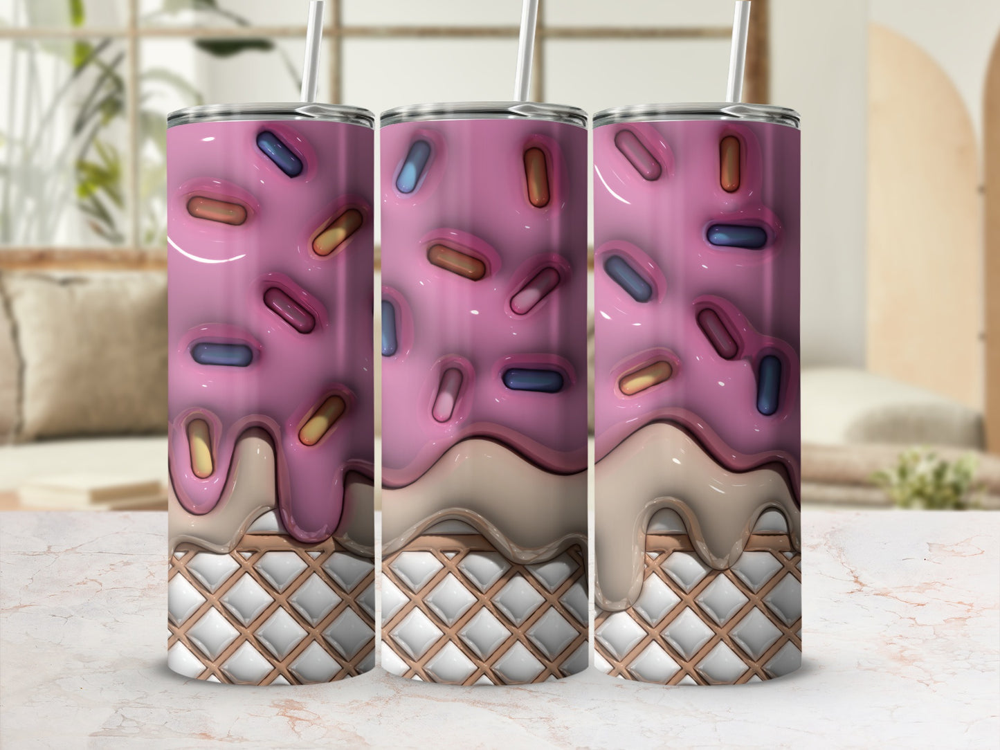 Pink Ice Cream And Sprinkles Design Tumbler Product