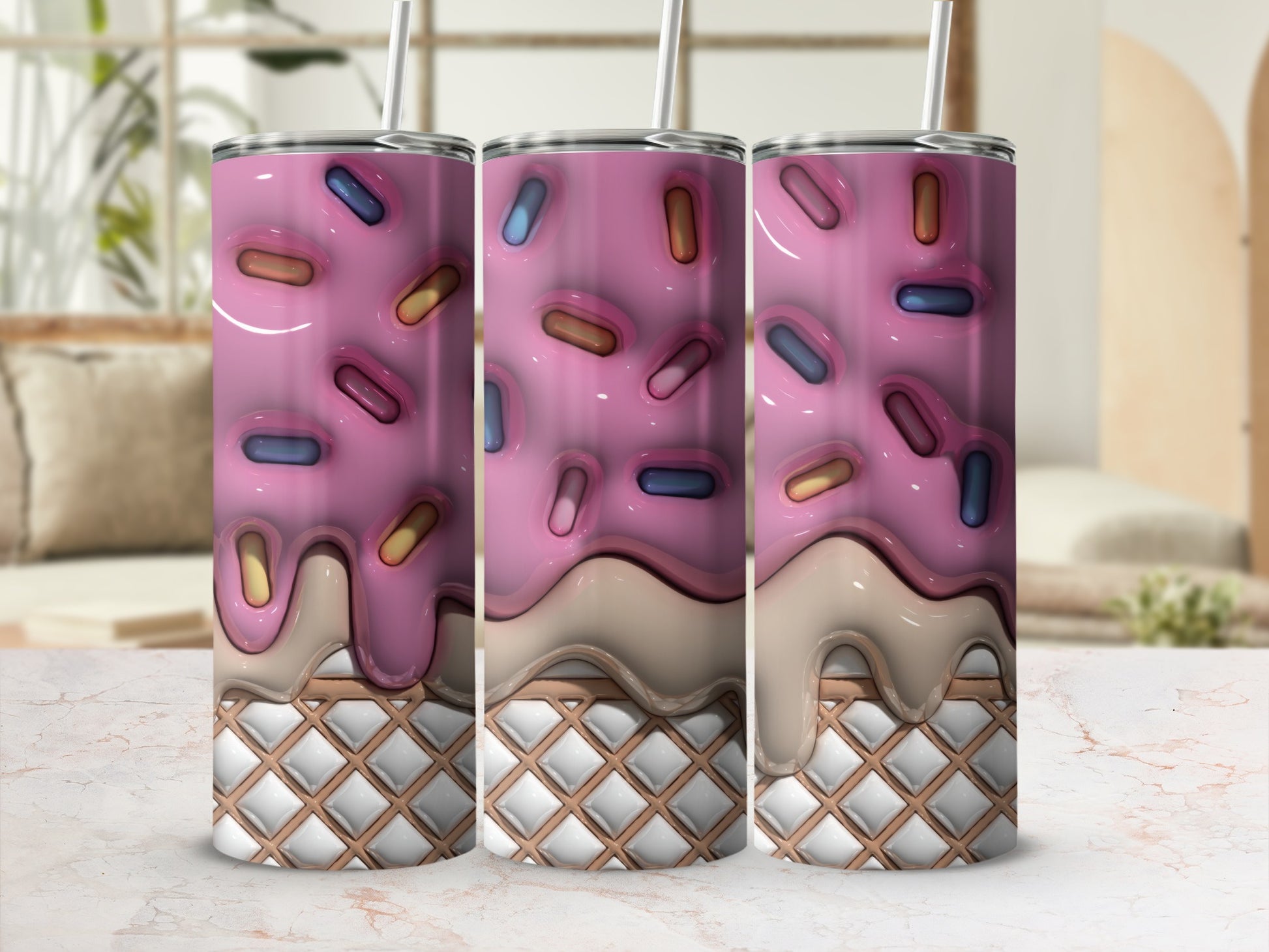 Pink Ice Cream And Sprinkles Design Tumbler Product