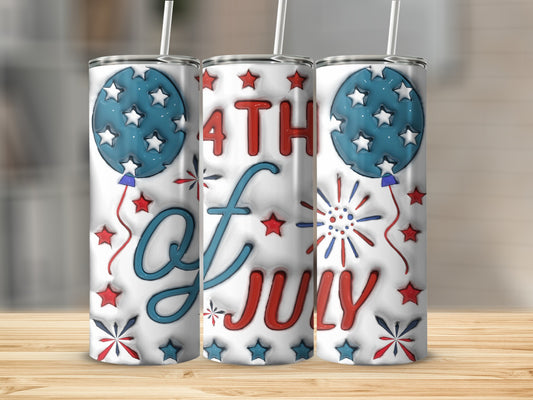 Three tumblers with "4th of July" text and patriotic decorations.
