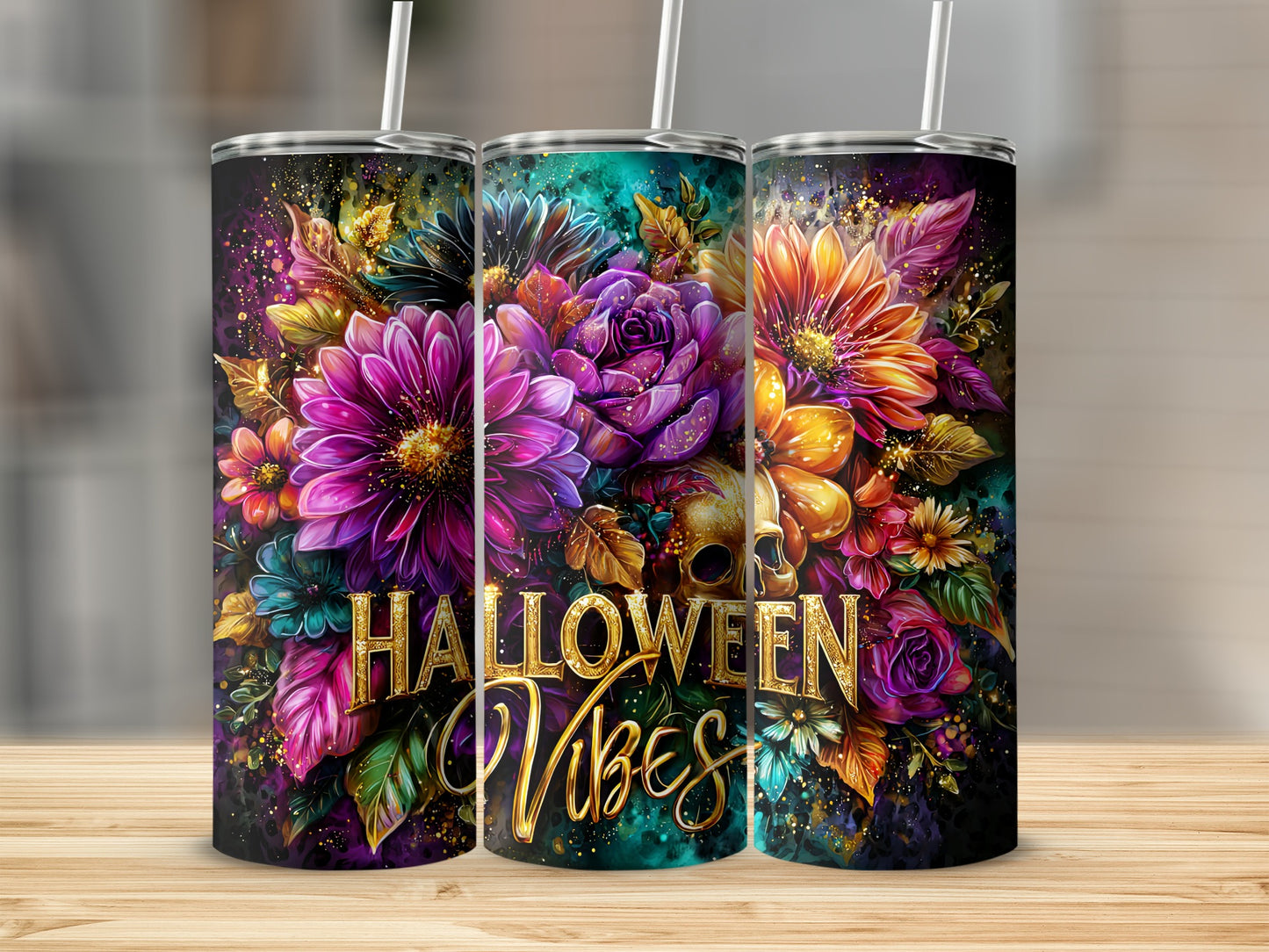 Halloween Vibes Floral Tumblers with Unique Design