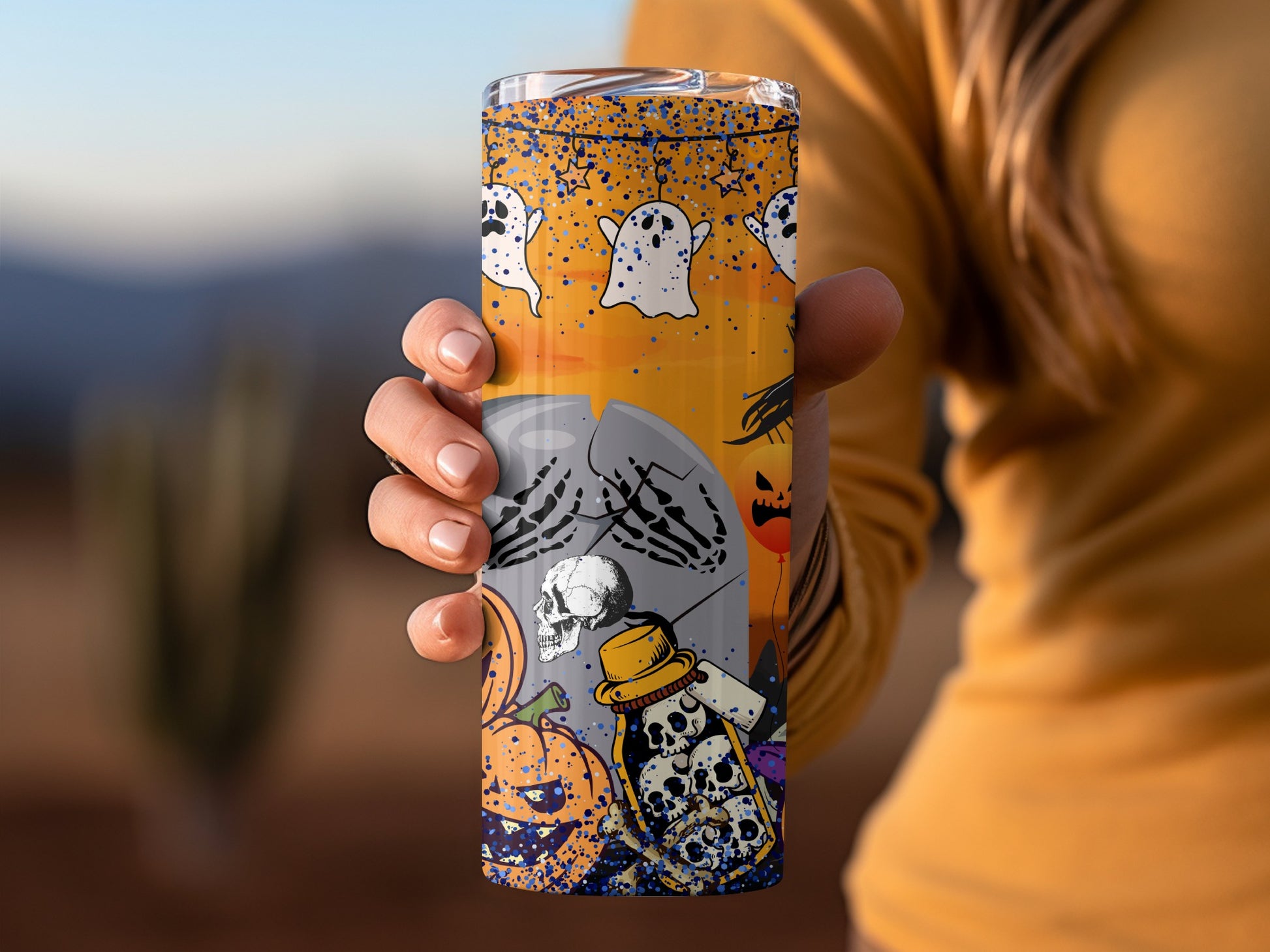 Halloween Ghosts Skulls and Pumpkins Design Tumbler