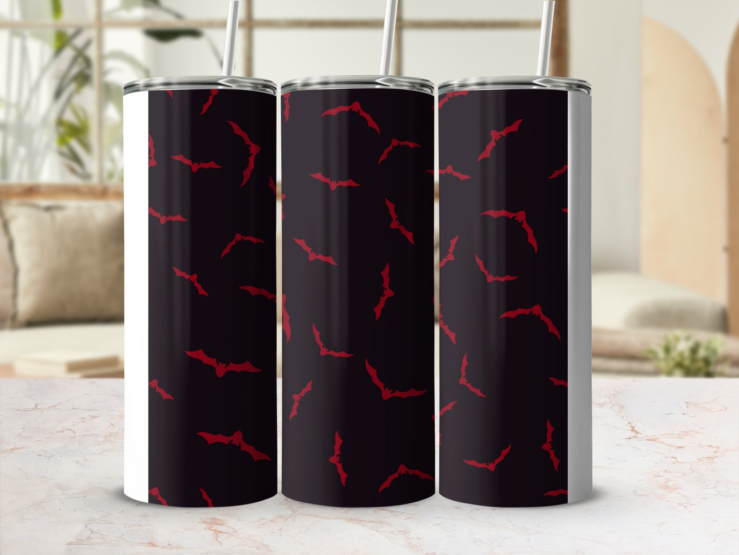 Red Bats Pattern Dark Background Tumbler Halloween Product Type