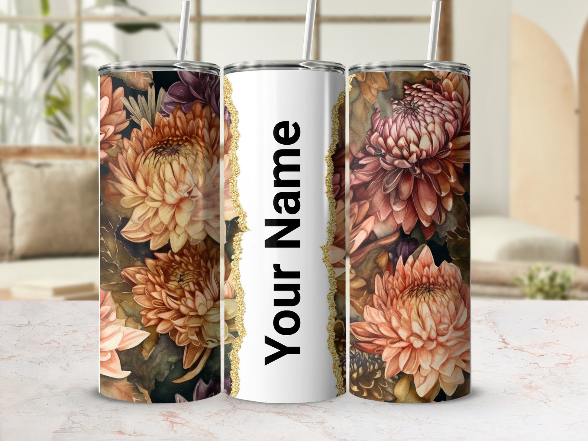 Personalized Floral Tumbler Custom Name 20oz Tumblers