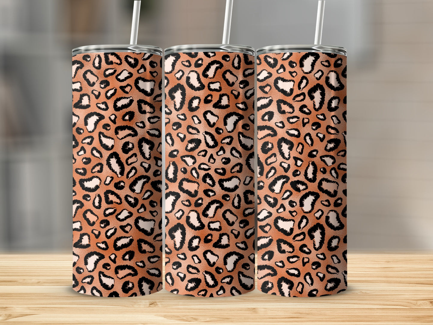 Leopard Print Skinny Tumbler with Reusable Straw