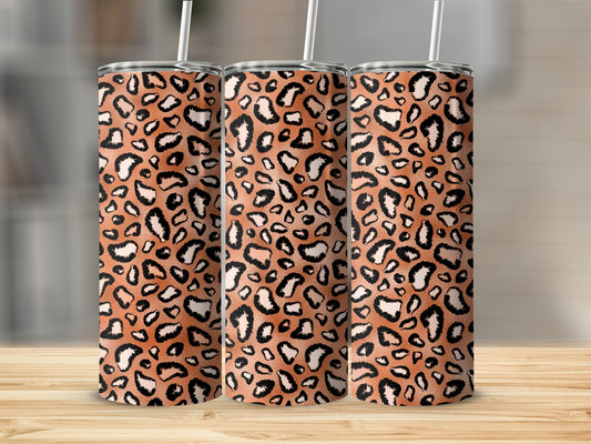 Leopard Print Skinny Tumbler with Reusable Straw