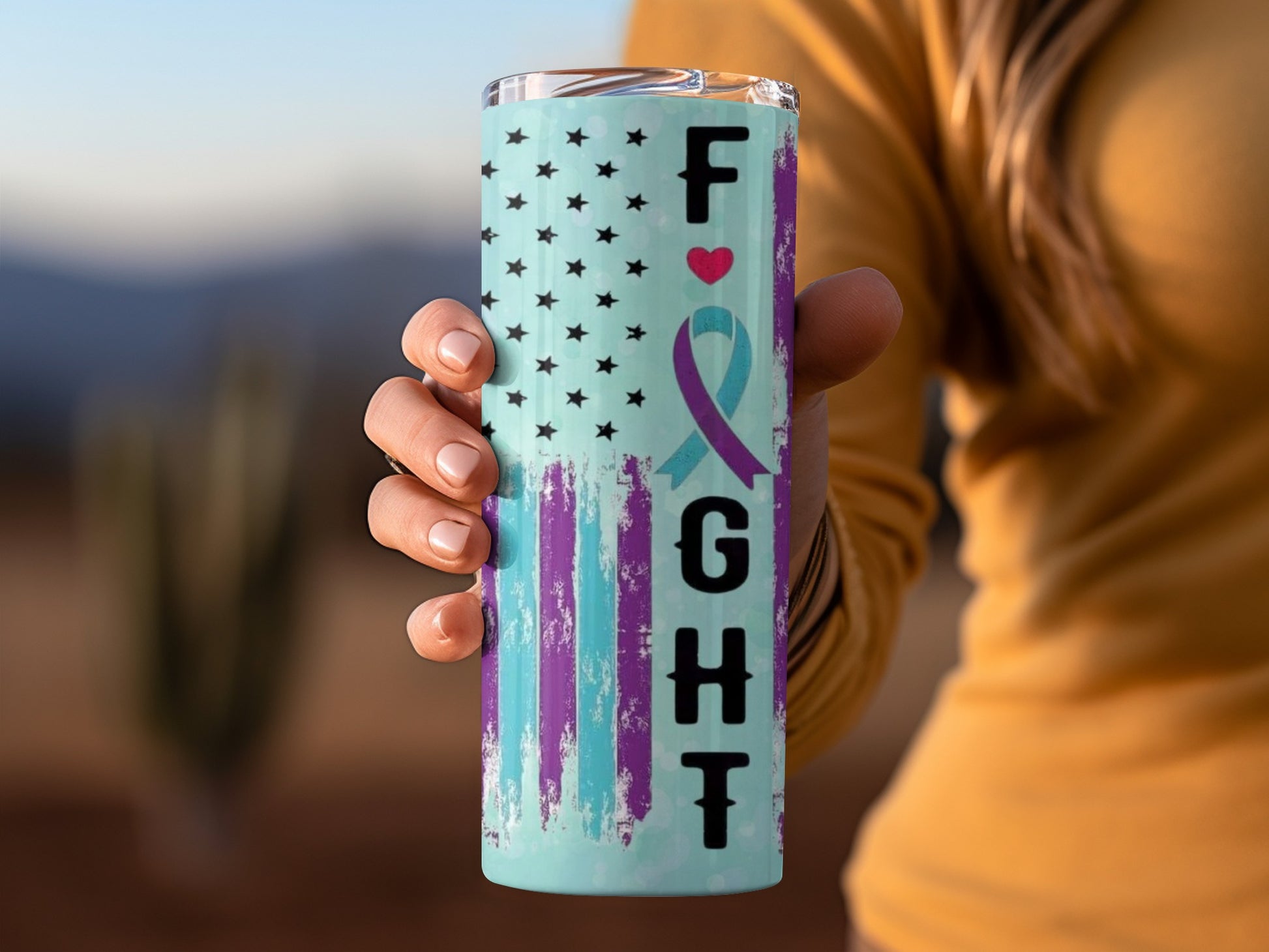 Fight Stars and Ribbon Design Tumbler Cup