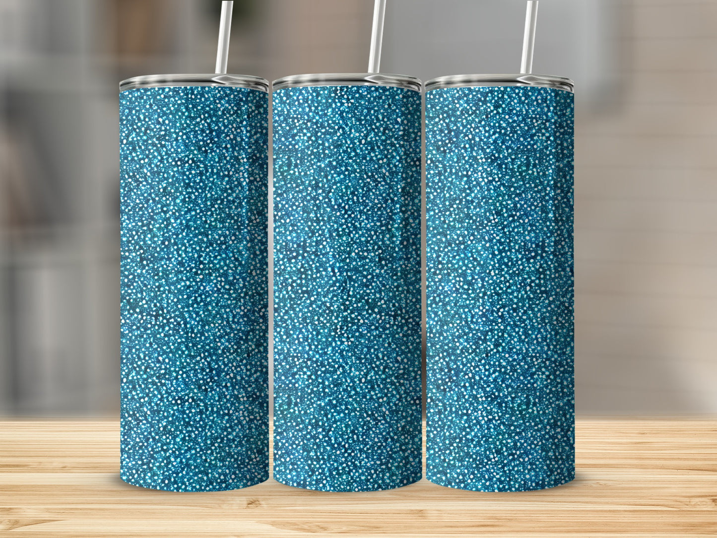 Sparkling Blue Glitter Design Insulated Tumbler