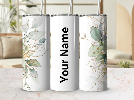 Personalized Floral Leaf Design Tumbler with Your Name