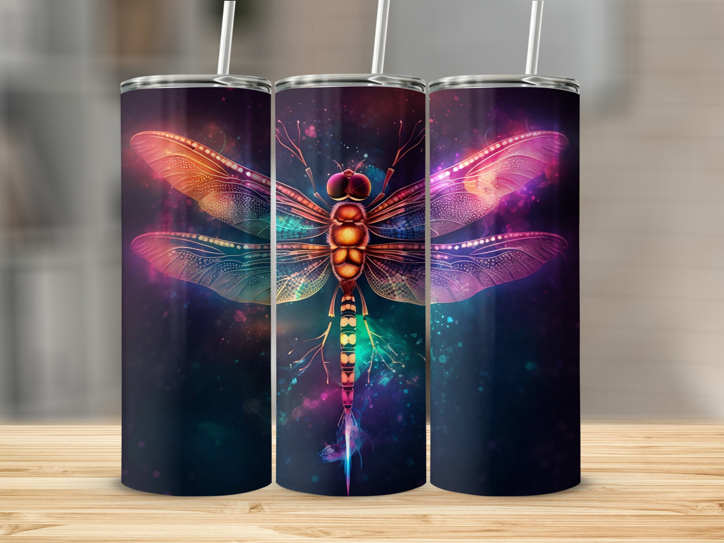 Vibrant Dragonfly Design on Tumbler Drinkware