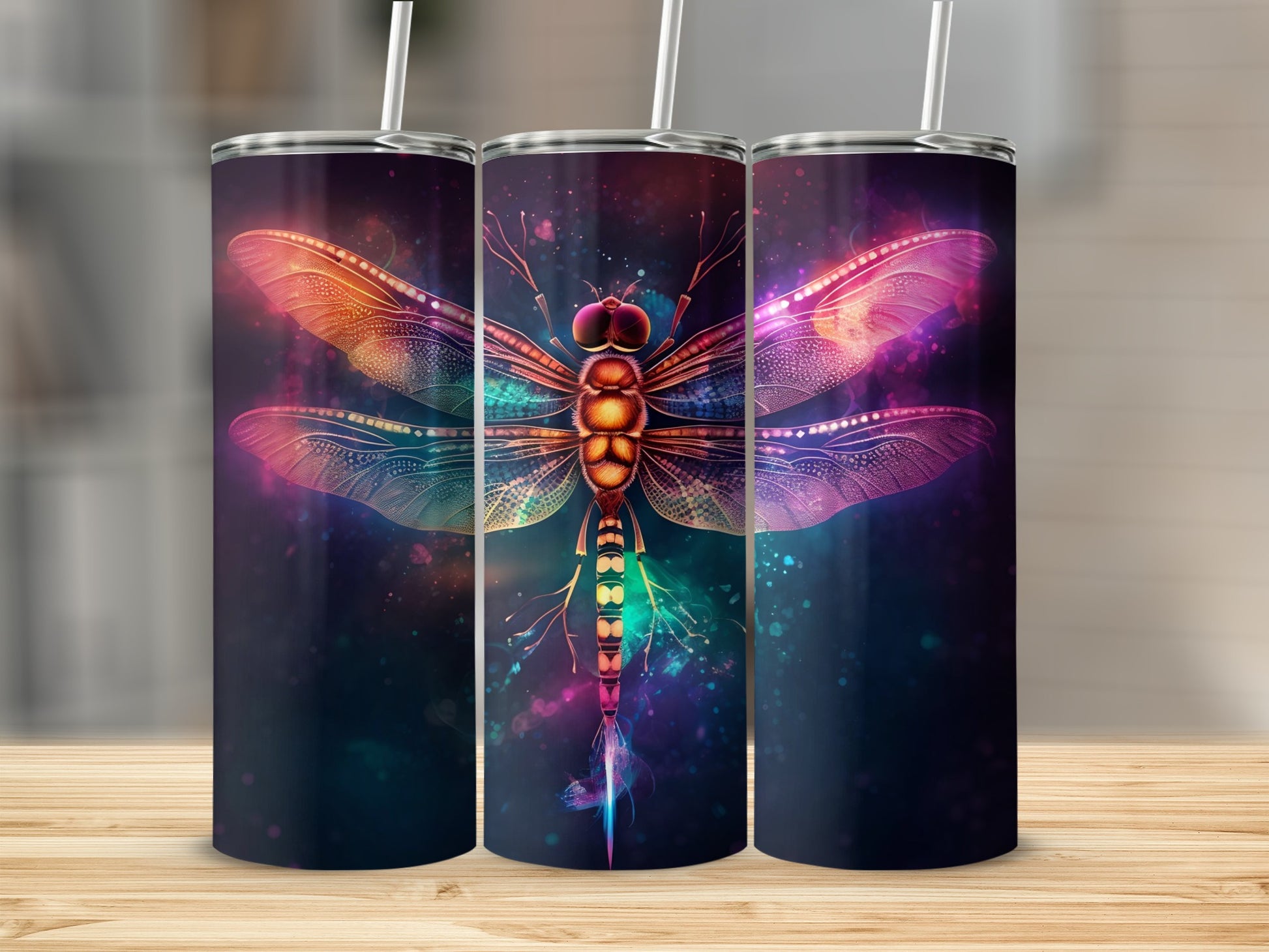 Vibrant Dragonfly Design on Tumbler Drinkware