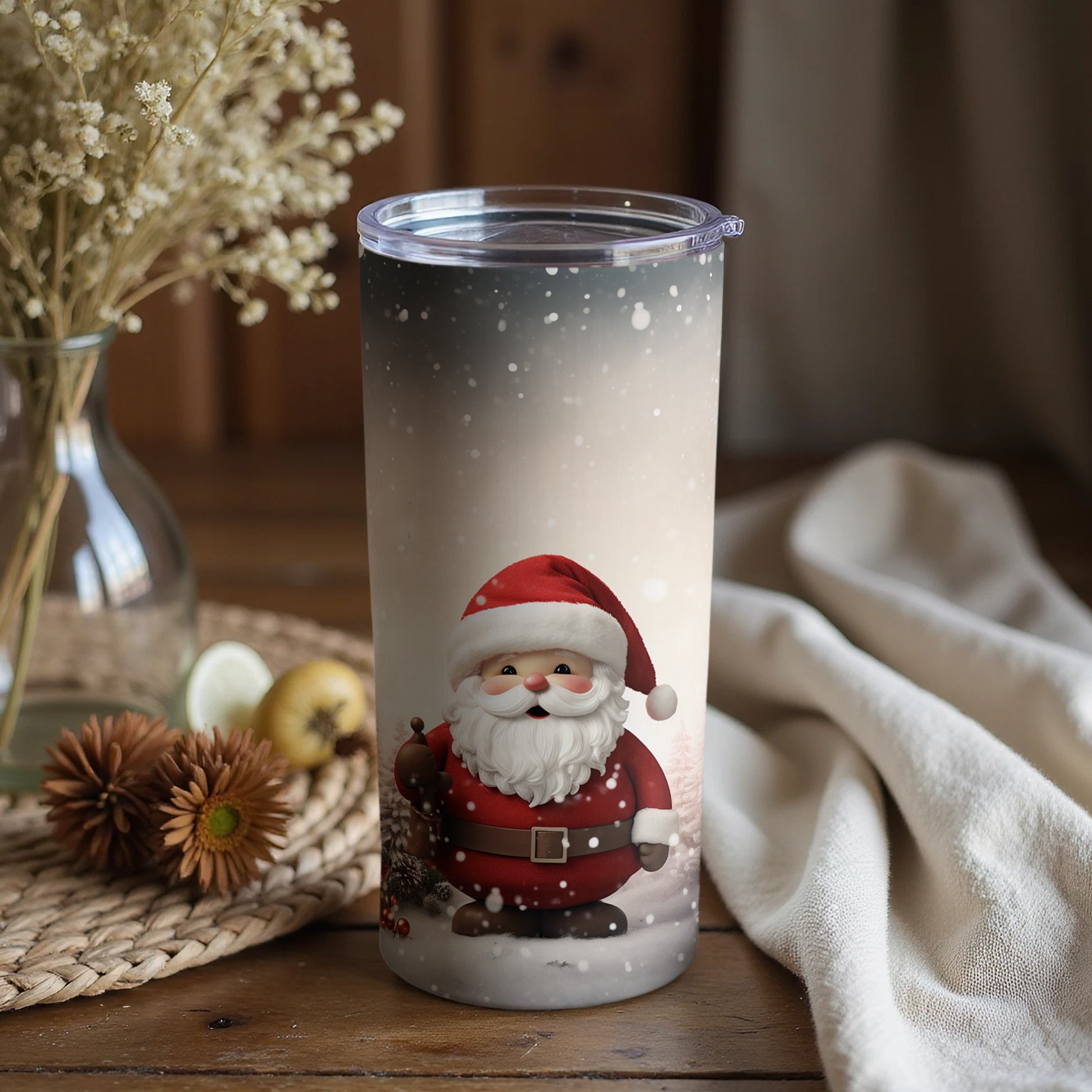 Santa Claus Design Insulated Tumbler with Lid