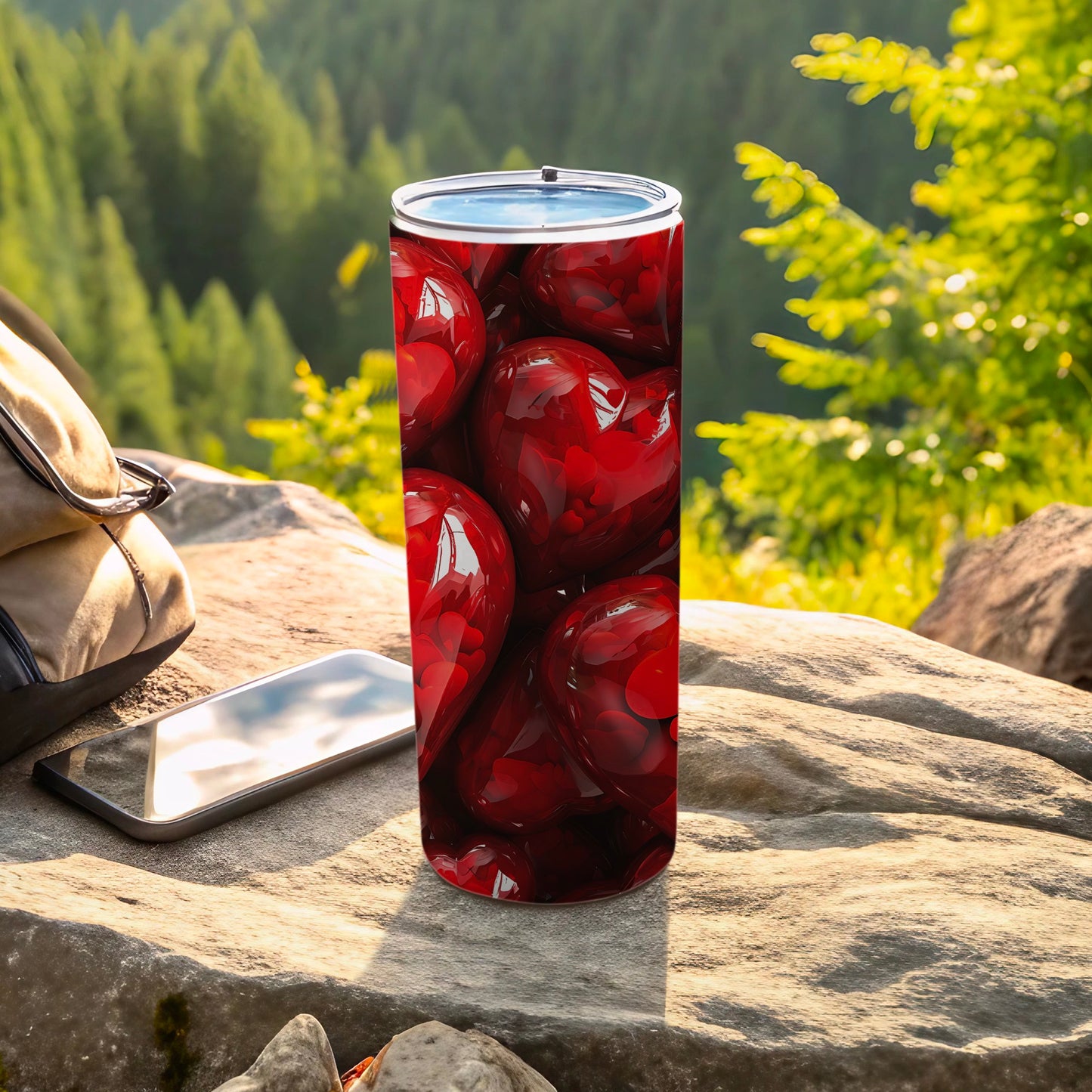 Glossy Red Hearts Pattern Design Tumbler Product Type
