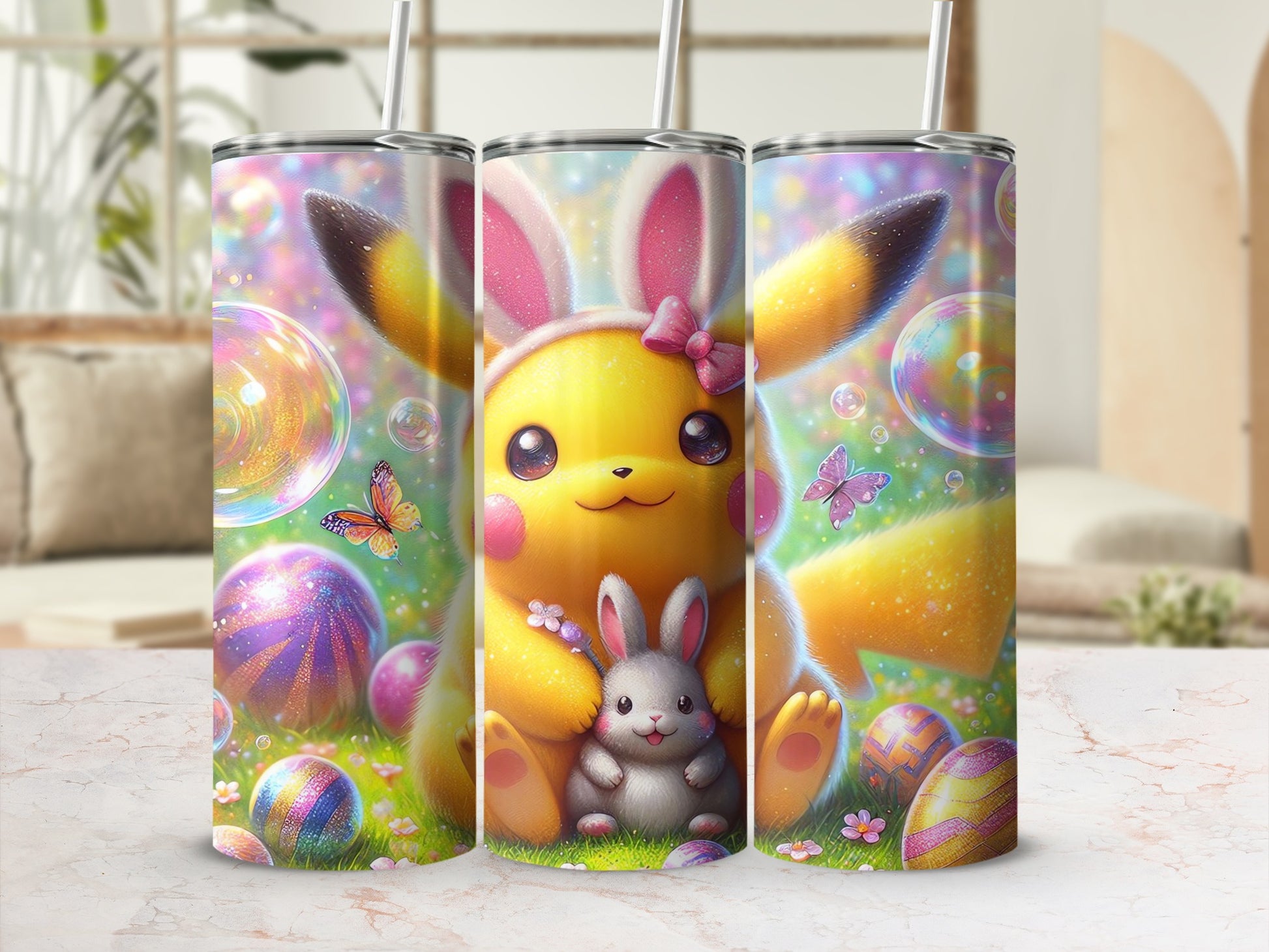 Pikachu Easter Bunny Sparkling Eggs Cute Tumbler product type