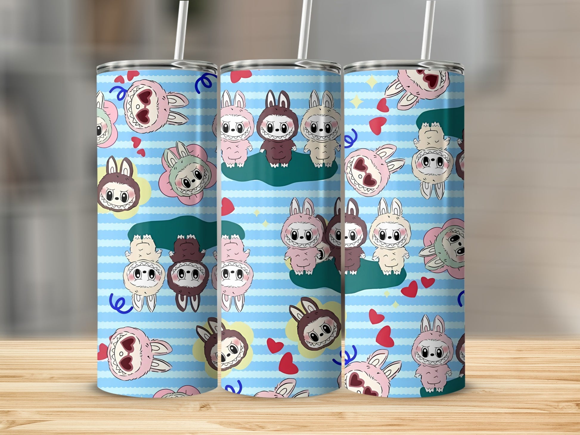 Cute Cartoon Animal Design on Light Blue Tumbler