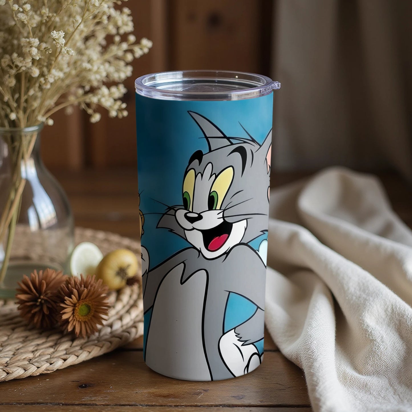 Happy Cartoon Cat Character on Tall Drinkware