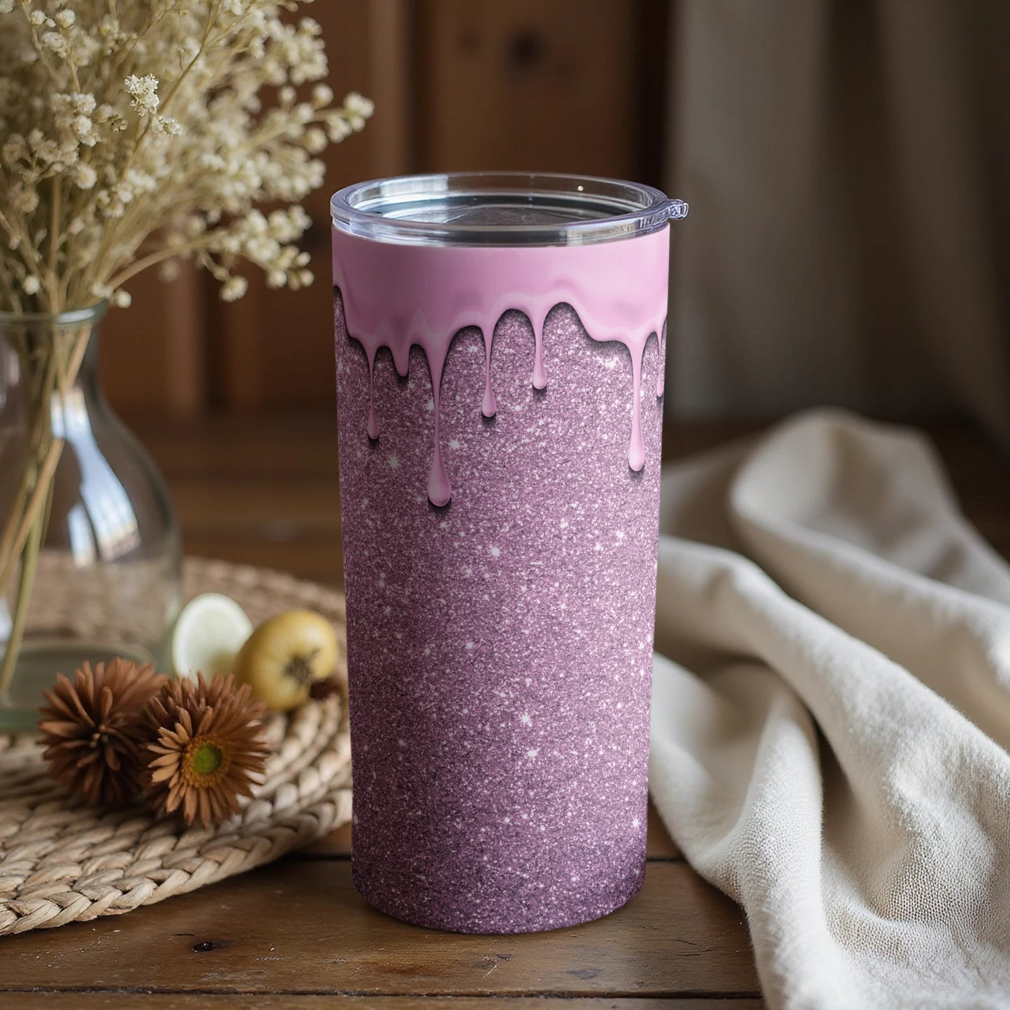 Glitter Pink and Purple Travel Mug with Lid
