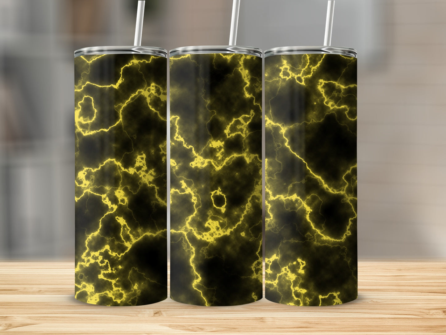 Electrical Yellow Discharge On Black Background Tumblers