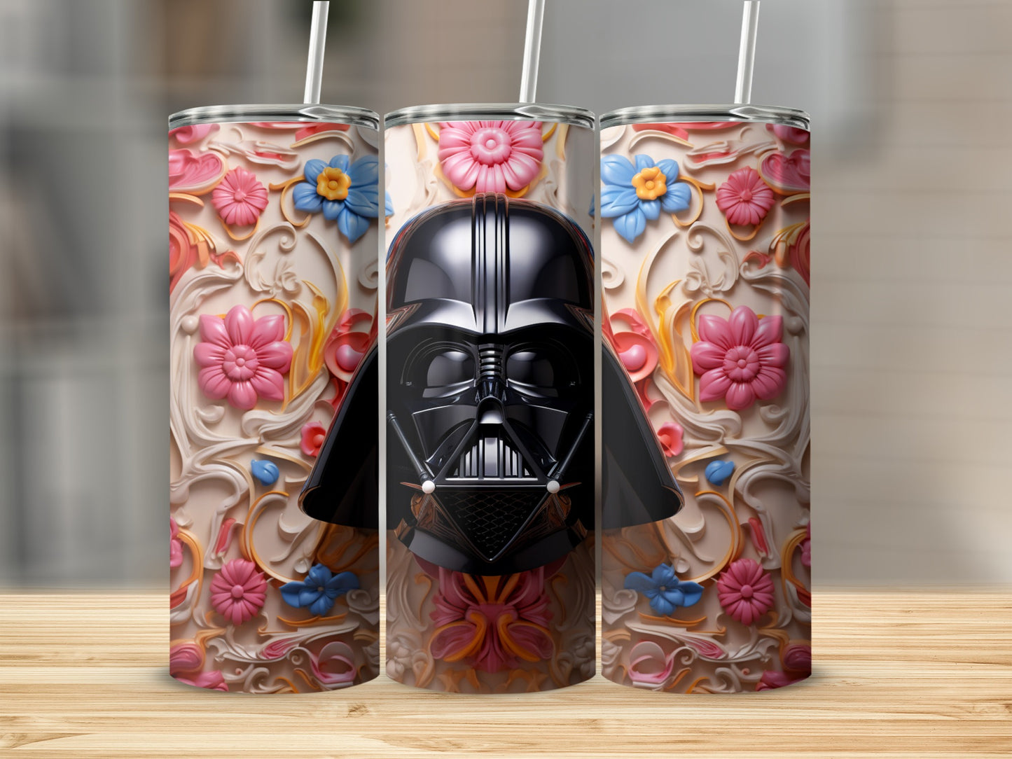 Floral Darth Vader Tumbler with Colorful Blossoms