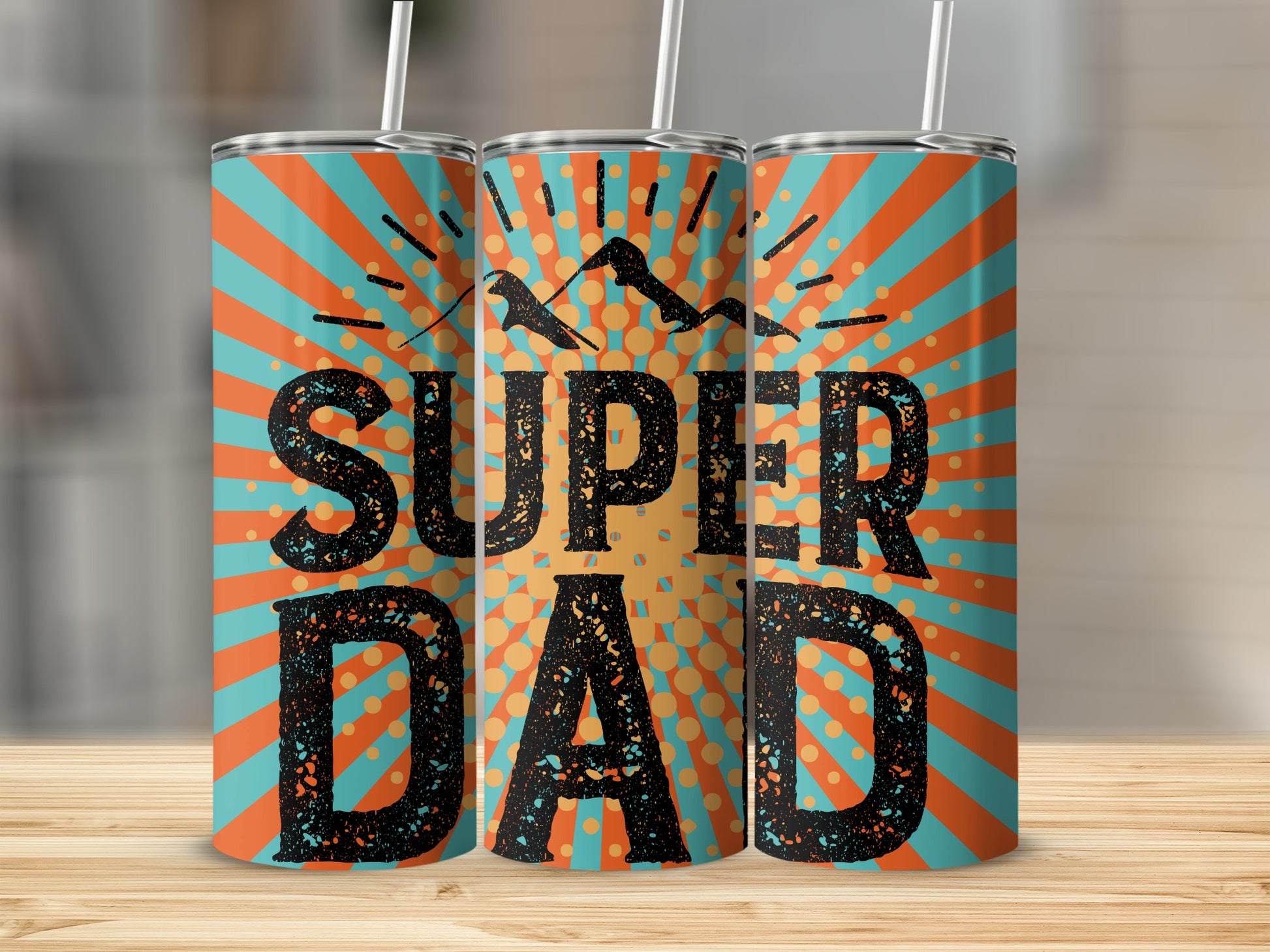 Super Dad Tumbler with Colorful Striped Design