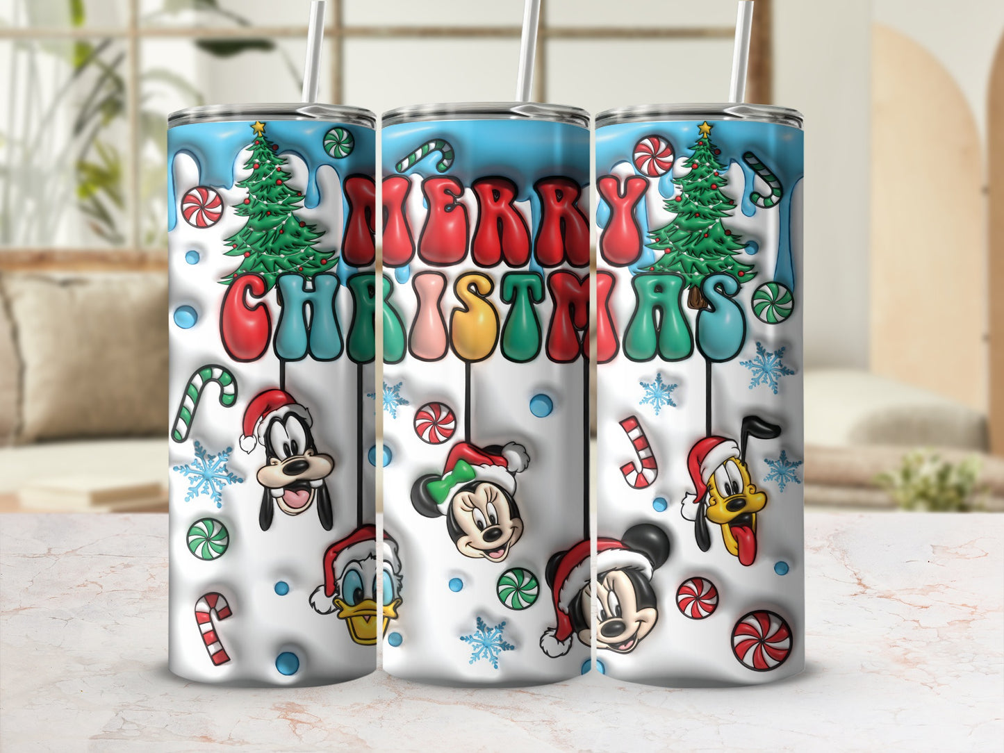 Merry Christmas Cartoon Characters Holiday Design Tumbler