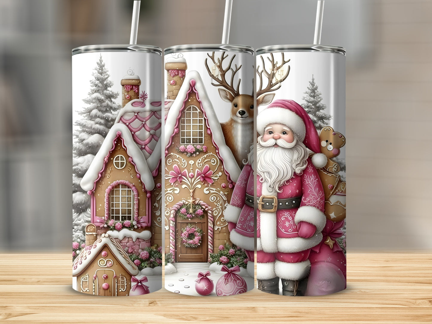 Christmas Reindeer and Santa Themed Tumbler Product