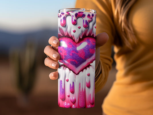 Heart with Pink and Purple Drips Valentine's Day! Glittering Heart Surrounded Love in Pink Purple Tumblers